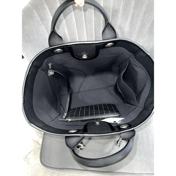 Chanel 23P Deauville Black White Stripe Large Shopping 30cm Top Handle Tote Bag - Picture 11 of 12
